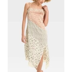 Future‎ Collective Floral Lace Trim Slip Dress Pink Cream Medium Girly Chic